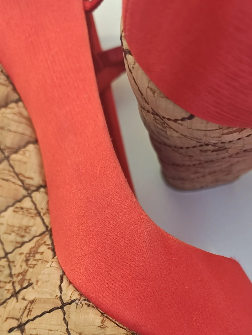 ​CHANEL Vintage Red Silk Quilted Cork Wedge Platform Sandals Size 6.5